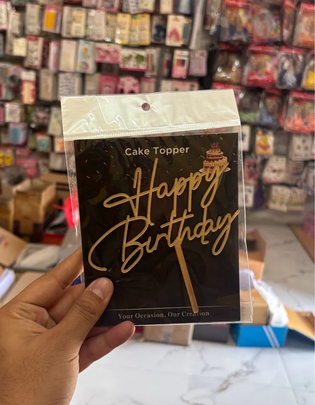 ACRYLIC TOPPER Happy Birthday - 5 Inch, Gold, 157