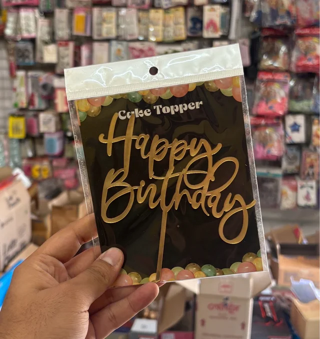 ACRYLIC TOPPER Happy Birthday - 5 Inch, Gold, 159