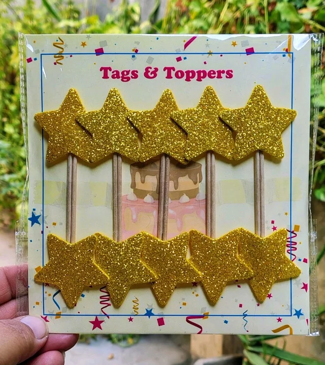 Foam Star Stick Topper - Gold, 10 Pcs Pack