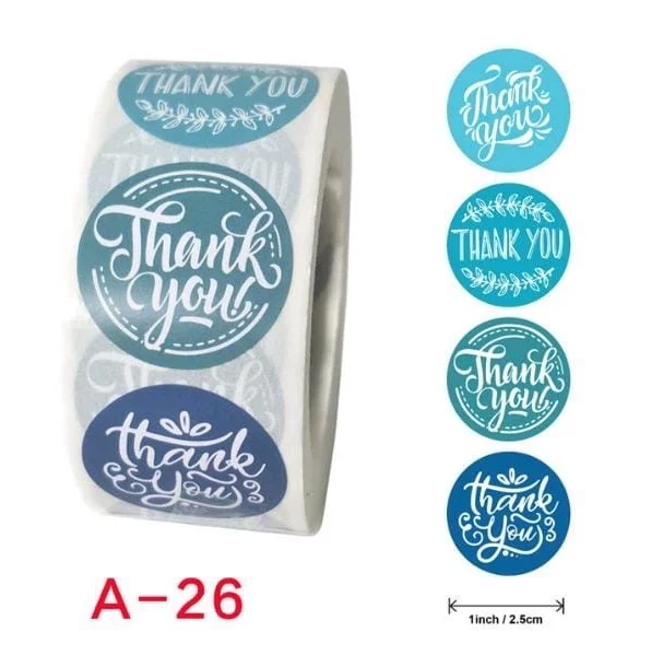 Thank You Sticker Roll - 1 Inch, 500 Pcs, A26
