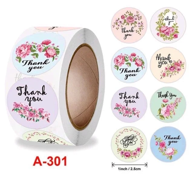 Thank You Sticker Roll - 1 Inch, 500 Pcs, 301
