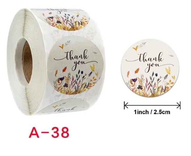 Thank You Sticker Roll - 1 Inch, 500 Pcs, A38