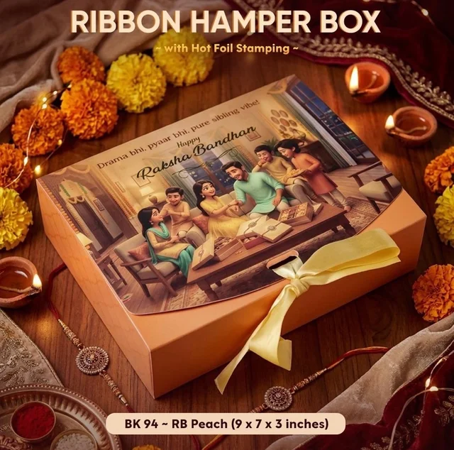 Rakhi Ribbon Hamper Box - 9*7*3 Inches Size, 10 Pcs Pack, BK94-RB Peach