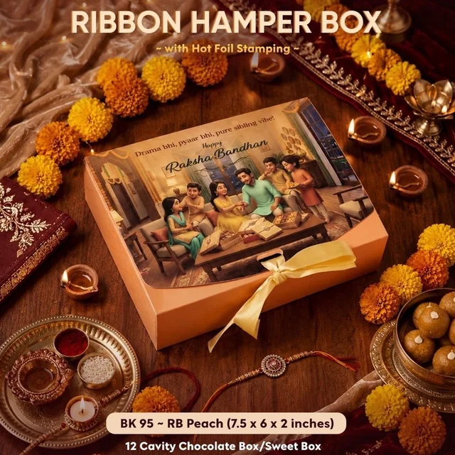 Rakhi Ribbon Hamper Box - 7.5*6*2 Inches, 10 Pcs Pack, BK95-RB Peach