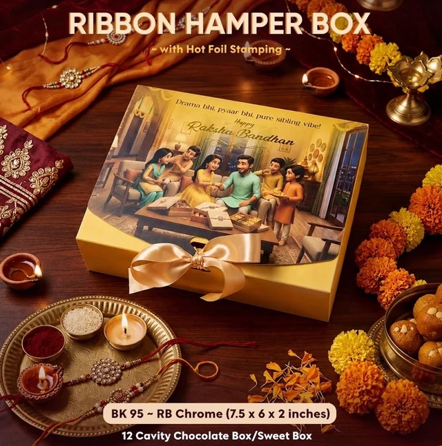 Rakhi Ribbon Hamper Box - 7.5*6*2 Inches, 10 Pcs Pack, BK95-RB Chrome