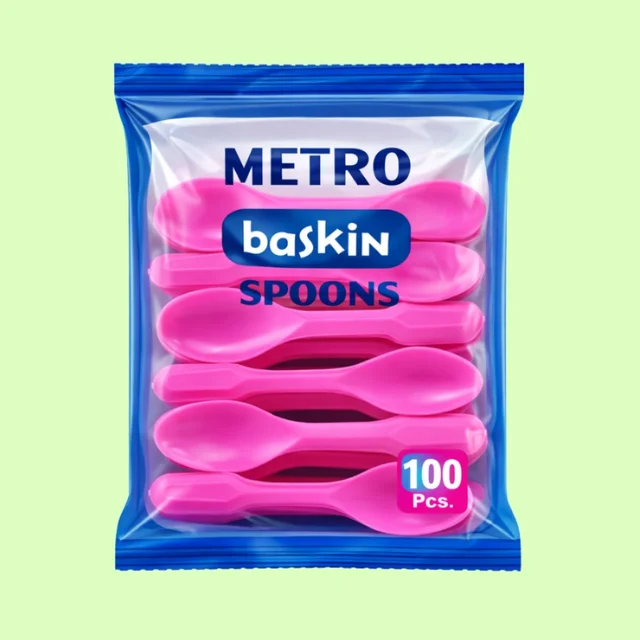 Baskin Pink Plastic Spoon - 85-90 Pcs