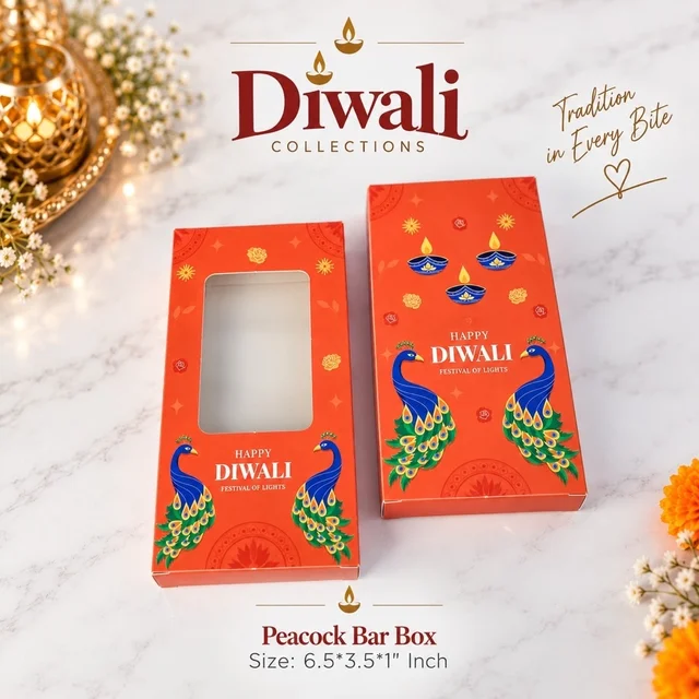 Diwali Kunafa / Multipurpose Chocolate Bar Box - 6.5*3.5*1 Inch, 10 Pcs, Peacock