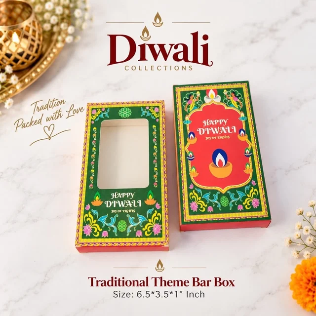 Diwali Kunafa / Multipurpose Chocolate Bar Box - 6.5*3.5*1 Inch, 10 Pcs, Traditional Theme