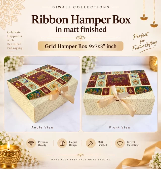 Grid Ribbon Hamper Box - 10 Pcs