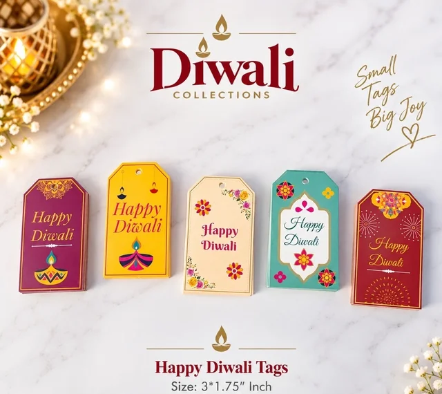 Happy Diwali Hamper Tags - 20 Pcs Pack, 5 Designs Mix