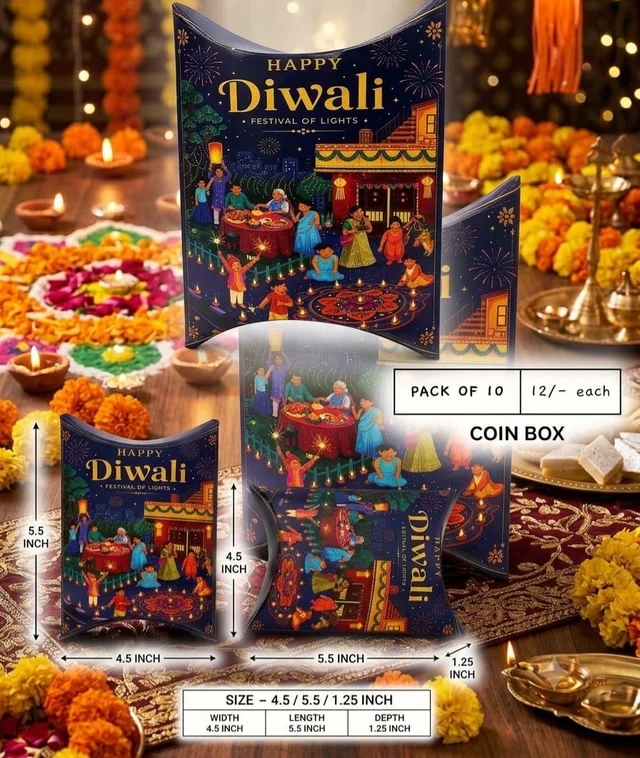 Diwali Coin Box - 5.5*4.5*1.25 Inch, 10 Pcs, Delight 2