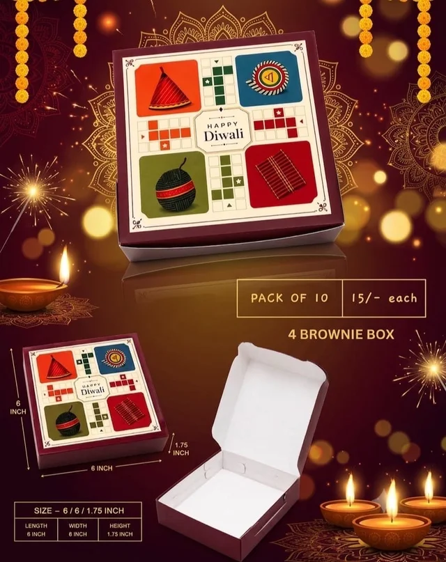 Diwali Ludo Theme Brownie Box - Four Brownie, 10 Pcs
