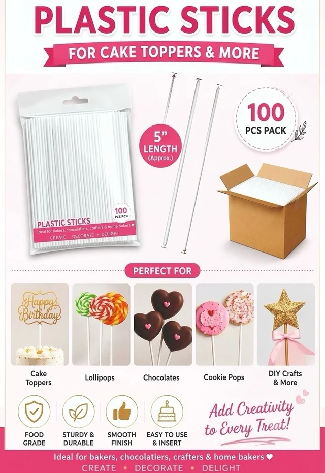 5 inch Thin Lollipop Stick - 100 Pcs