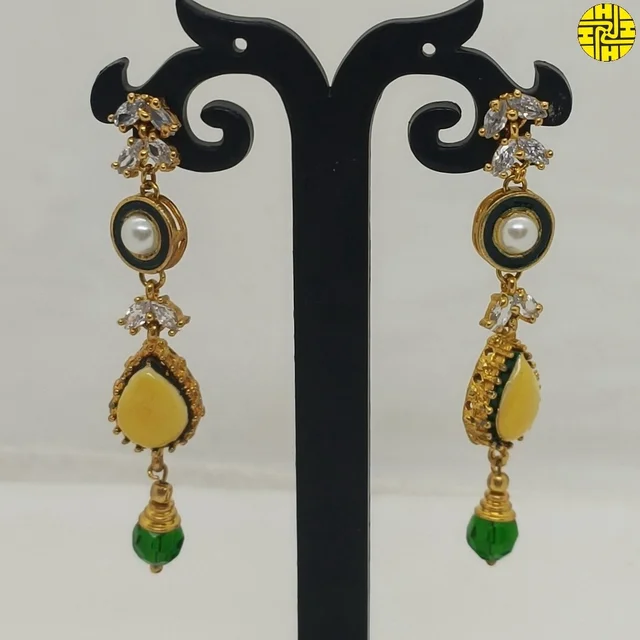HJ Designer Long Pearl Earrings EC-104iv - Ivory, Gold Plating