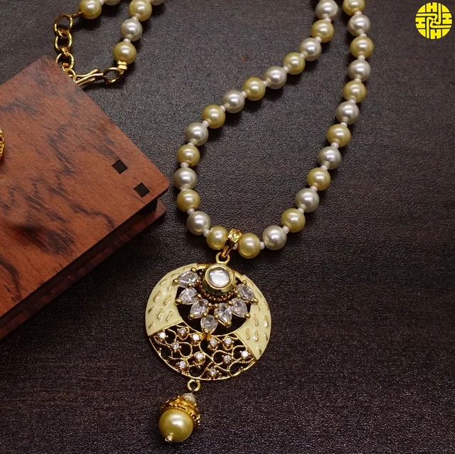 HJ Classic Designer Pearl Pendant Set - F-207 - Pearl Ivory, Gold Plating