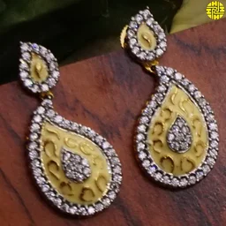 HJ Classic Designer Pearl With Meena Work Pendant Set - F-219 - Pearl Ivory, Gold Plating