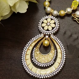 HJ Designer pearl pendant set f-222 - pearl ivory, gold plating