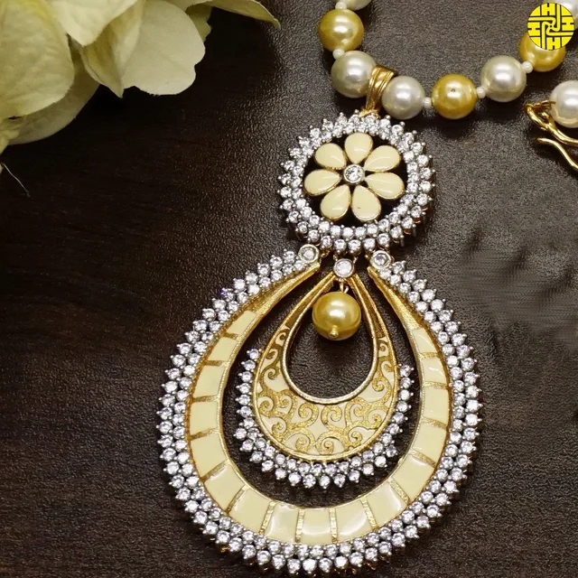 HJ Designer pearl pendant set f-222 - pearl ivory, gold plating