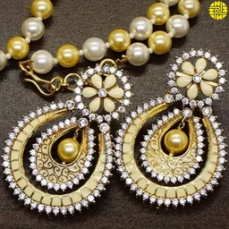 HJ Designer pearl pendant set f-222 - pearl ivory, gold plating