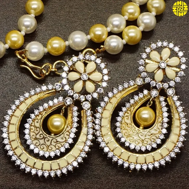 HJ Designer pearl pendant set f-222 - pearl ivory, gold plating