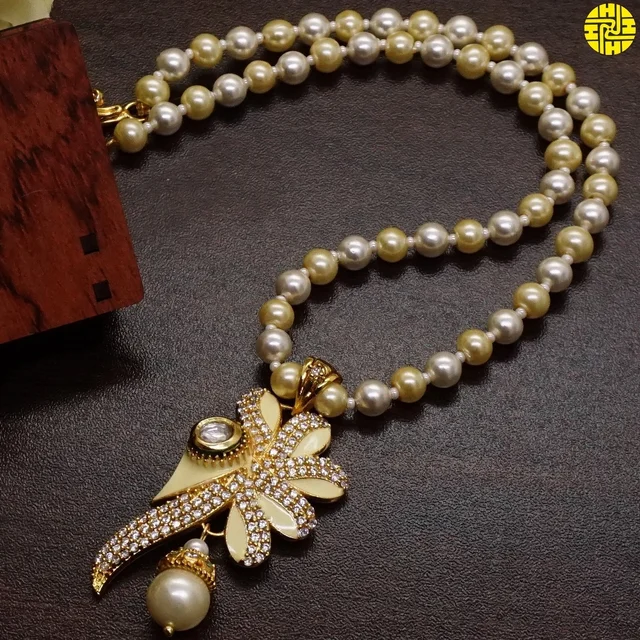 HJ Romantic Designer Pearl Pendant Set Online - F-223 - Pearl Ivory, Gold Plating