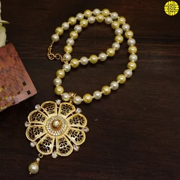 HJ Classic Designer Pearl Pendant Set - F-212b - Pearl Ivory, Gold Plating