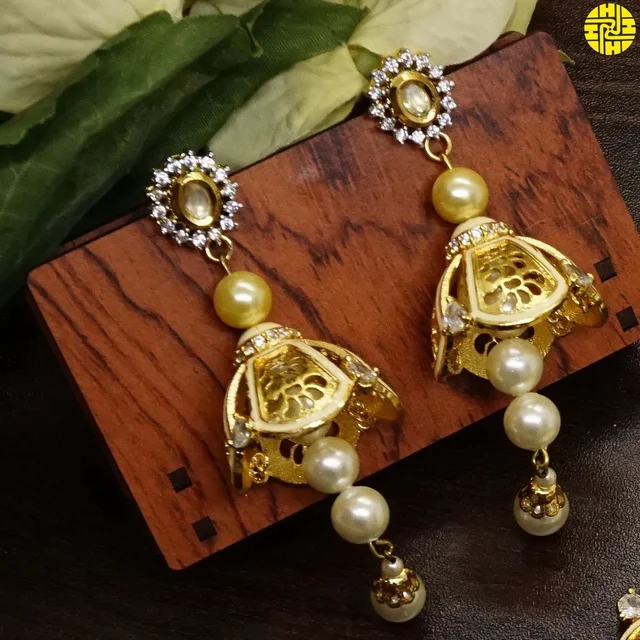 HJ Classic Designer Pearl Pendant Set - F-212b - Pearl Ivory, Gold Plating