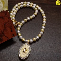 HJ Minimalist Designer pearl pendant set - f-319 - Pearl Ivory, Gold Plating