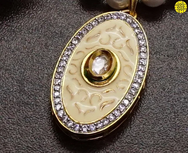 HJ Minimalist Designer pearl pendant set - f-319 - Pearl Ivory, Gold Plating