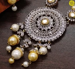 HJ Elegant Look Designer Long Pearl Pendant Set - F-241iv - Pearl Ivory, Gold Plating
