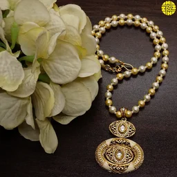 HJ Graceful Designer Pearl Pendant Set - F-321 - Pearl Ivory, Gold Plating