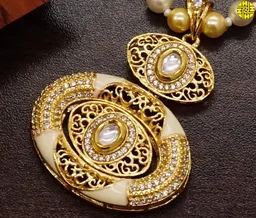 HJ Graceful Designer Pearl Pendant Set - F-321 - Pearl Ivory, Gold Plating