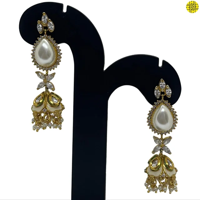HJ Designer Long Pearl Earrings Hje 267 - White, gold plating