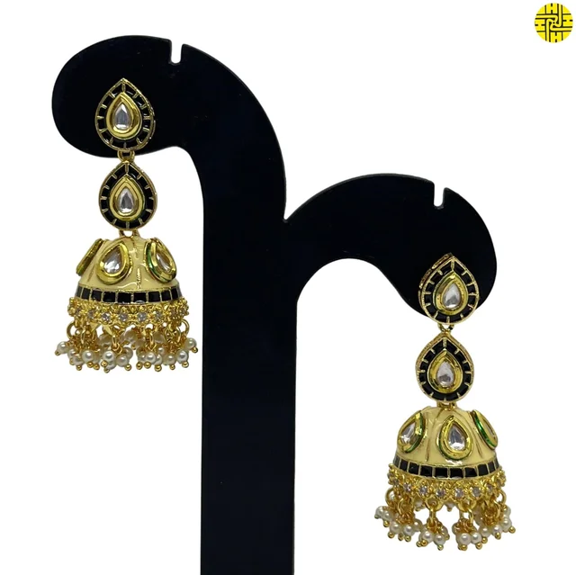 HJ Designer Long Pearl Earrings Hje 358 - White, gold plating