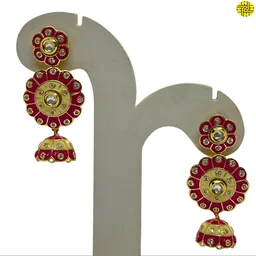 HJ Stylish Meenakari Kundan White Earrings - Hje 366wh - White, Gold Plating