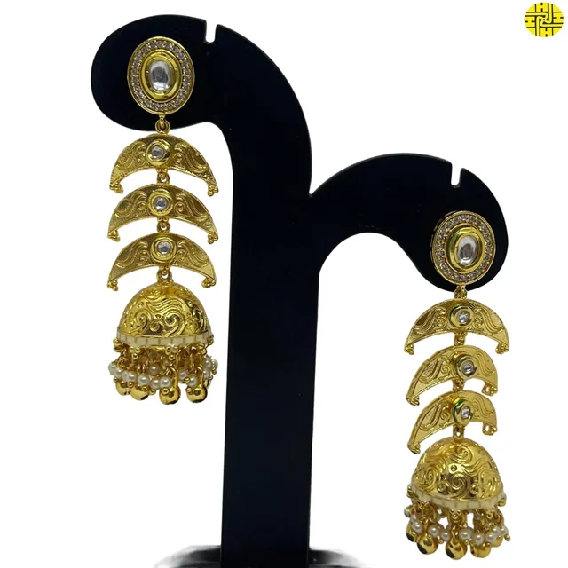 HJ Designer Long Pearl Earrings Hje 369 - White, gold plating