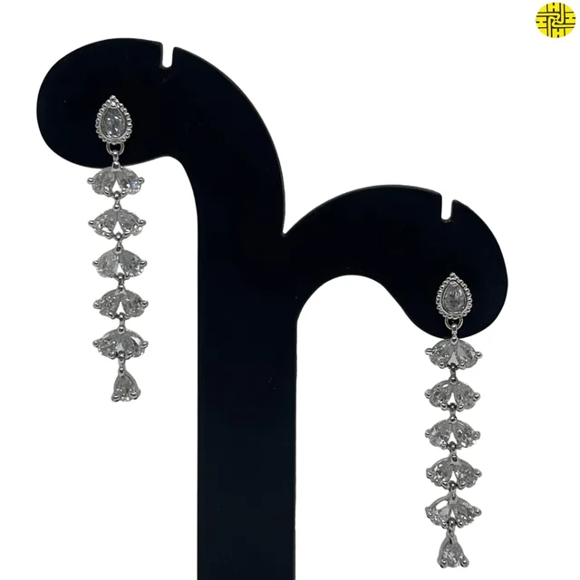 HJ Designer Long Pearl Earrings Hje 80 - White, Rhodium Plating