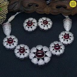 HJ Royal Look CZ Flower Green Necklace Set - I-215gr - Green, Two Tone Plating
