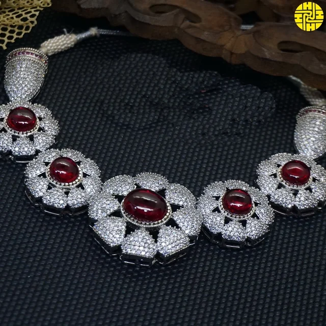 HJ Royal Look CZ Flower Green Necklace Set - I-215gr - Green, Two Tone Plating