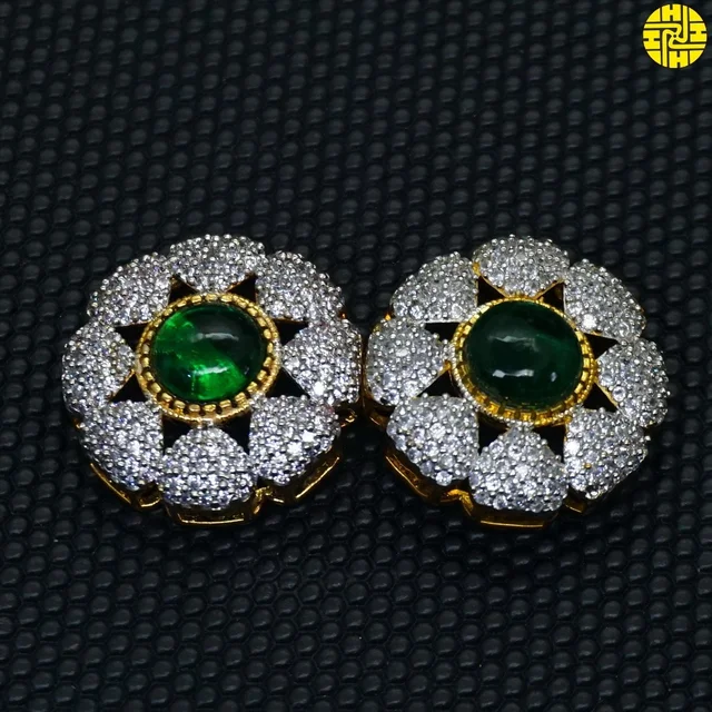 HJ Royal Look CZ Flower Green Necklace Set - I-215gr - Green, Two Tone Plating