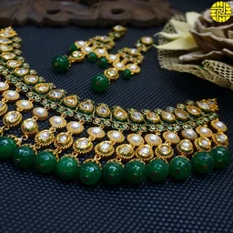 HJ Royal Look Bridal Polki Kundan Ivory Necklace Set - j-211iv - Ivory, Gold Plating