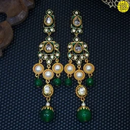 HJ Royal Look Bridal Polki Kundan Ivory Necklace Set - j-211iv - Ivory, Gold Plating