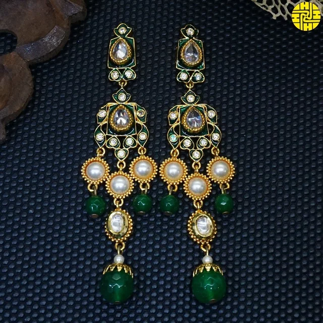 HJ Royal Look Bridal Polki Kundan Ivory Necklace Set - j-211iv - Ivory, Gold Plating