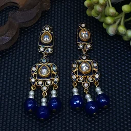 HJ Elegant Designer Polki Meena Blue Necklace Set - J-237bl - Blue, Gold Plating