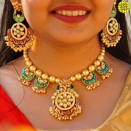 HJ Exclusive Designer Kundan Maroon Necklace Set - h-2152mr - Maroon, Gold Plating