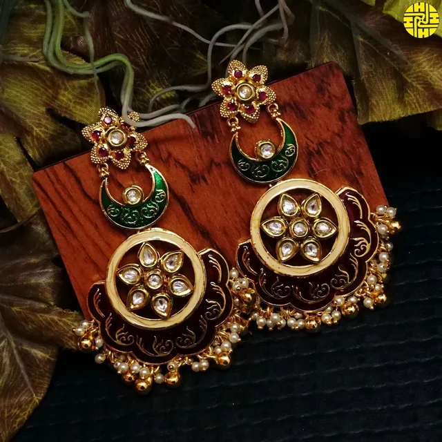 HJ Exclusive Designer Kundan Maroon Necklace Set - h-2152mr - Maroon, Gold Plating