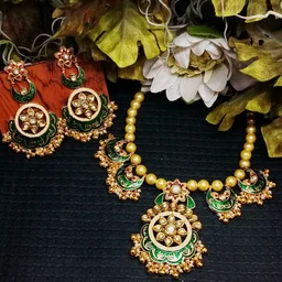 HJ Exclusive Designer Kundan Maroon Necklace Set - h-2152mr - Maroon, Gold Plating