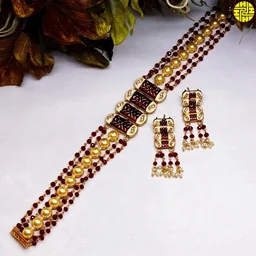 HJ Stylish Mint Green Choker Set - N-211mig - Mint Green, Gold Plating