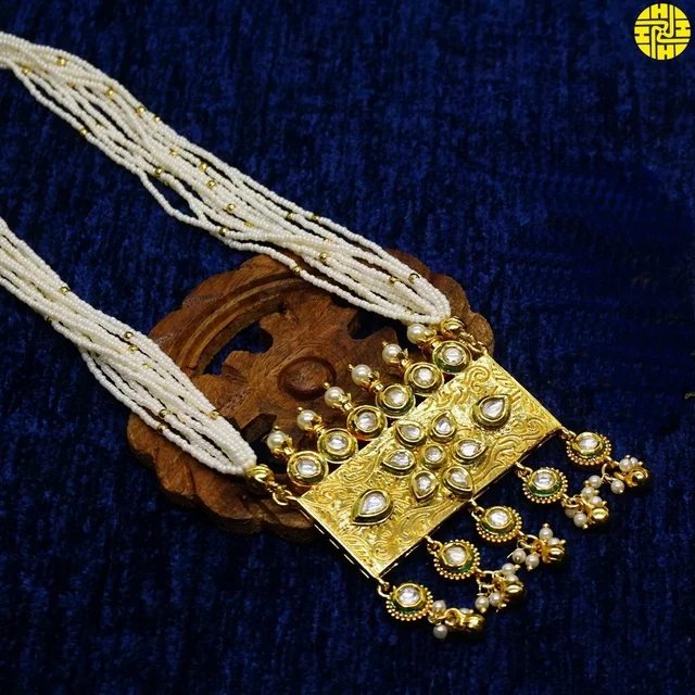 HJ Graceful Designer Kundan Ivory Pendant Set - Hjs-2143a - Ivory, Gold Plating
