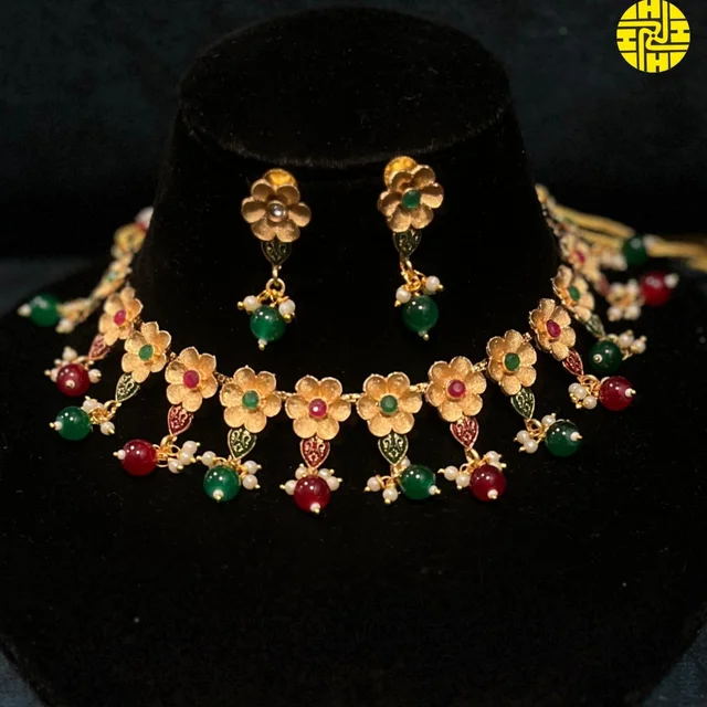 HJ Designer Necklace Set - TMP-011 - Multi, Antique Raw Finish